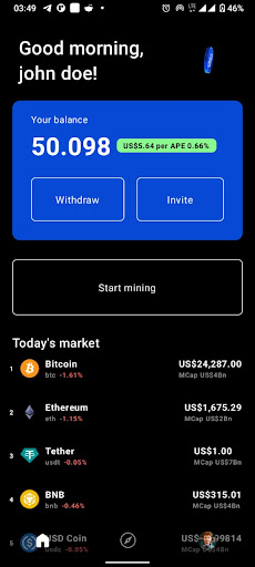 Android application Mine ApeCoin screenshort