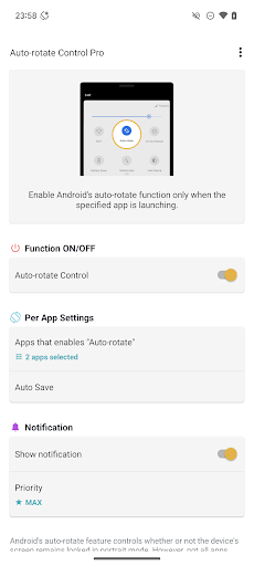 Auto-rotate Control Pro Screen 2