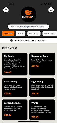 Android application Wild Mango Cafe screenshort