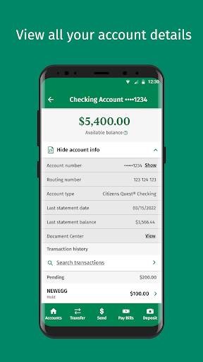 Screenshot of Citizens Bank Mobile Banking