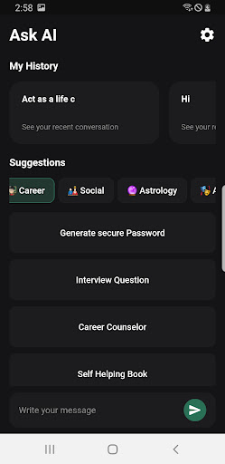 Android application Ask AI screenshort