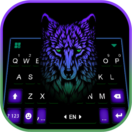 Cool Neon Blue Wolf Keyboard B logo
