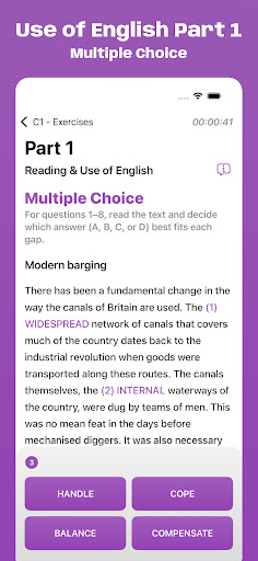 Cambridge C1 Exam Simulator ekran görüntüsü
