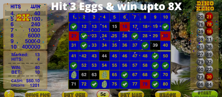 #2. Keno Dino Eggs - Vegas Keno 8X (Android) By: Mobi Apps & Games