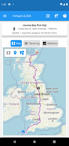 Android application Virtual LEJOG screenshort
