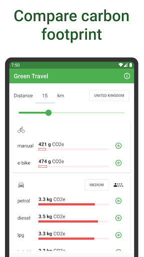 Android application Green Travel - know your carbo screenshort