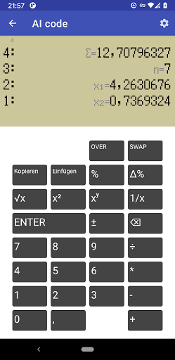Android application AI code - Programmable RPN Cal screenshort