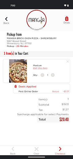 Screenshot of Mangia Brick Oven Pizza