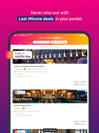 Screenshot of lastminute.com: holiday deals