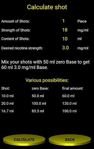 Base, E-Juice und Liquid Calcu Screen 3