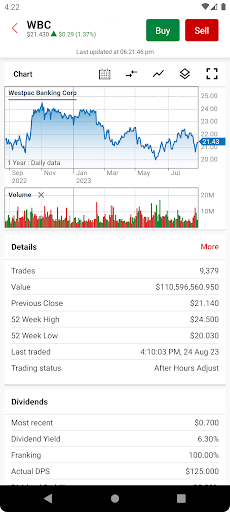 Westpac Share Trading Screen 3