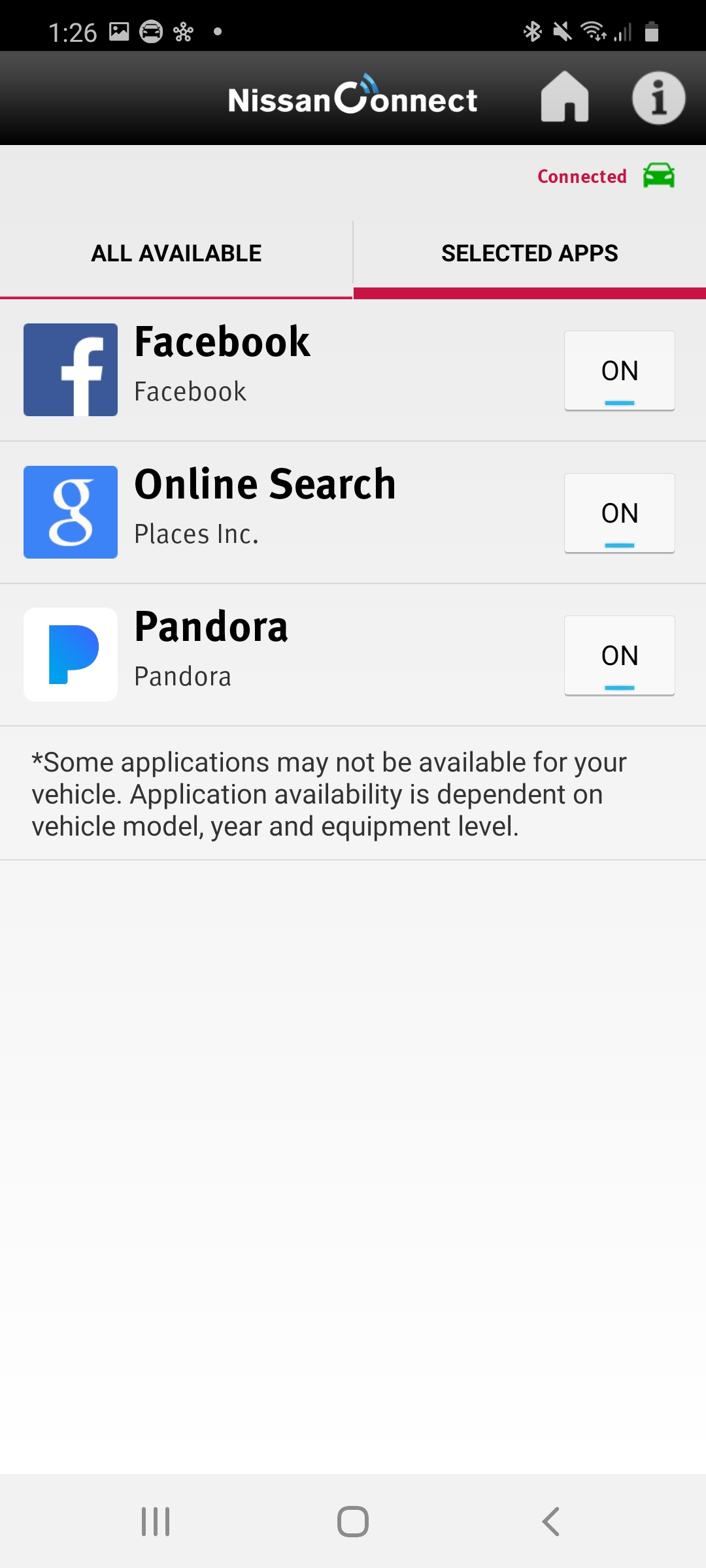 Android application Nissan Mobile Partner screenshort