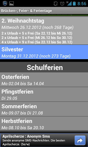Brücken-, Feier- & Ferientage Screen 3