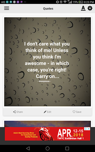 Android application I Don't Care Quotes screenshort