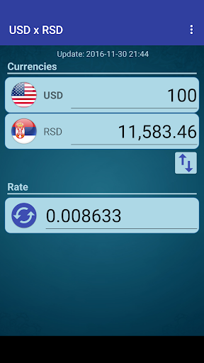 Android application US Dollar to Serbian Dinar screenshort