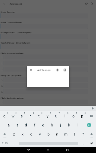 Screenshot of NurseThink® NoteBook
