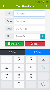 Watts Amps Volts Calculator Screenshot