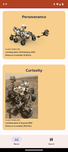 Android application Mars Rover Explorer screenshort