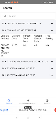 Android application SG Parking screenshort