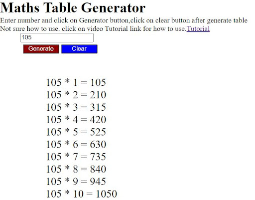 Maths Tables Screen 2