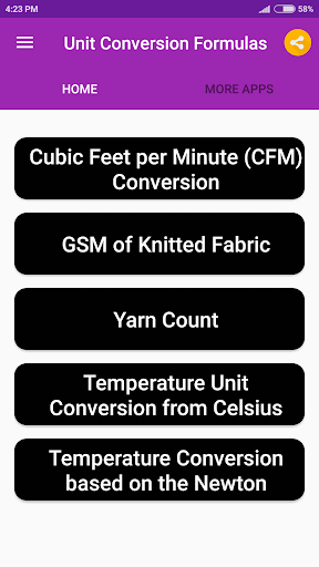 Unit Conversion Formulas Screen 2