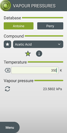 Android application Vapour Pressures screenshort