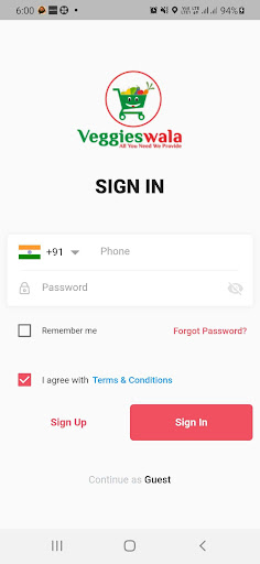 Android application VeggiesWala: Food Delivery App screenshort