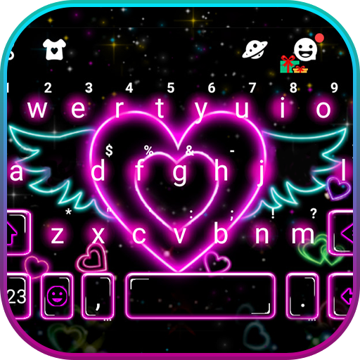 Neon Heart Wings Keyboard Them logo