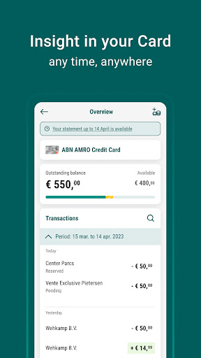 Android application ABN AMRO Creditcard screenshort