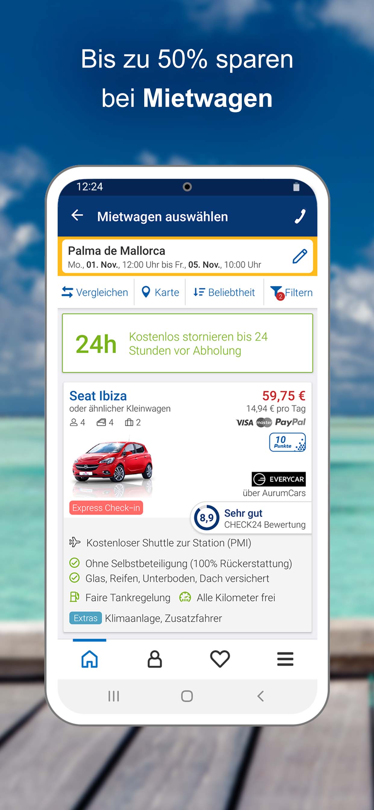 Android application CHECK24 Reisen screenshort