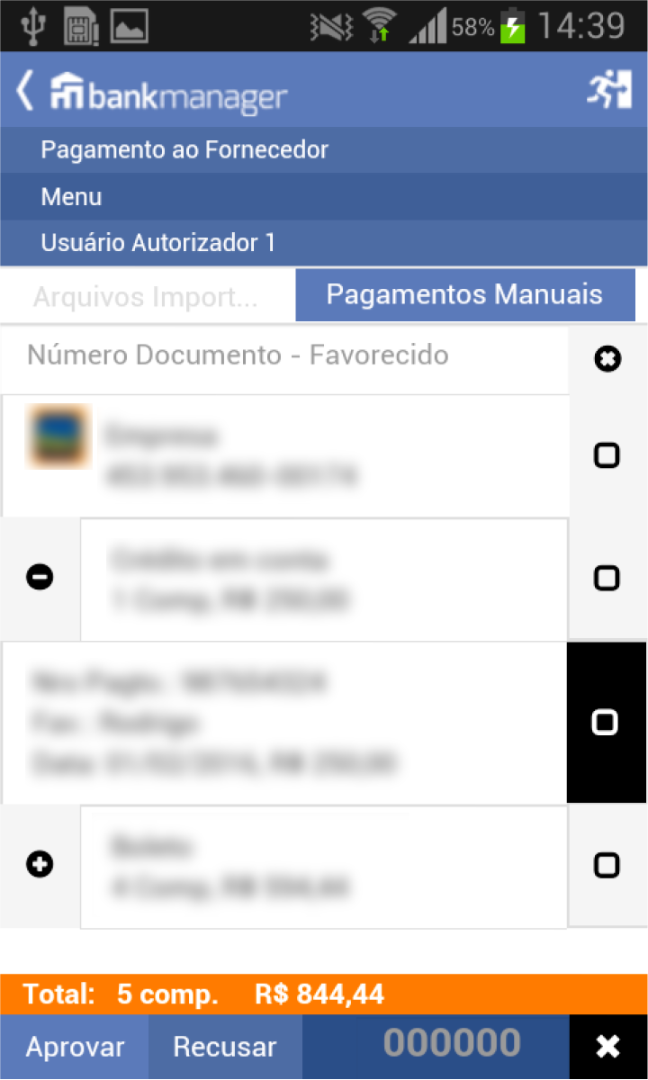 Android application Bankmanager Token & Aprovador screenshort