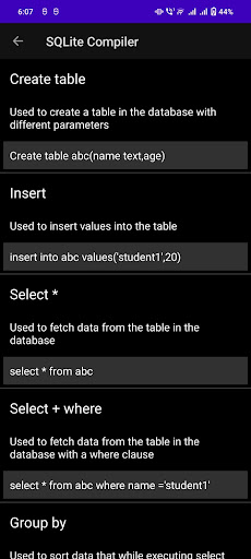 SQLite Compiler Screen 2