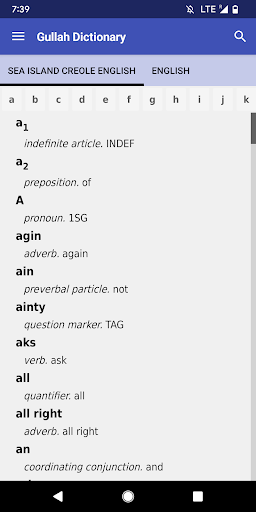 Android application Gullah Dictionary screenshort