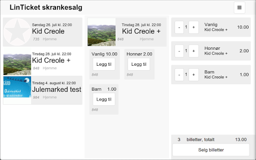 Android application LinTicket skrankesalg screenshort