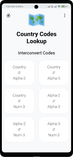 Country Codes Screen 3