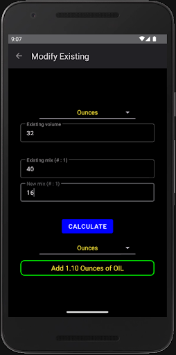 DynoMix Oil Mix Calculator Screen 3