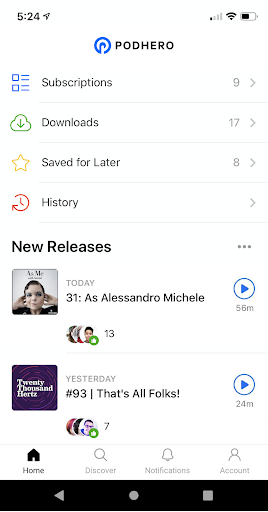 Android application Podhero Podcast Player screenshort
