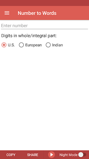 Android application Number to Words Converter screenshort