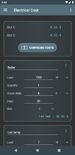 Electrical Cost Screenshot