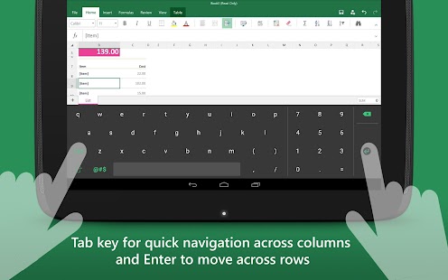 Keyboard for Excel Screenshot