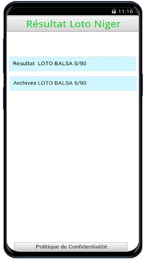 Android application Résultat LOTO BALSA 5/90 Niger screenshort