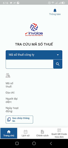 Android application Tra cứu mã số thuế - hóa đơn screenshort