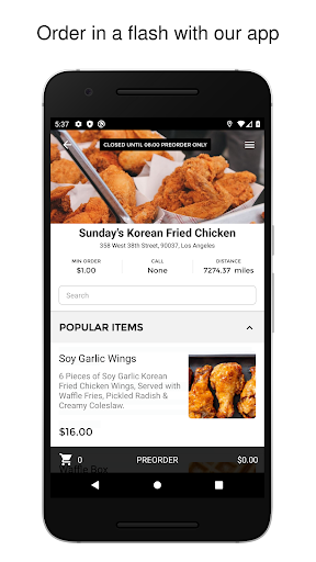 Android application Sunday's Korean Fried Chicken screenshort