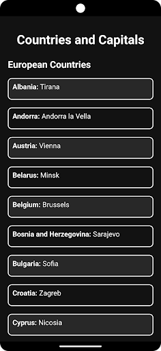 Android application Countries & Capitals screenshort