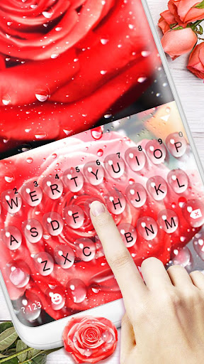Raindrop Red Rose Keyboard The Screen 2