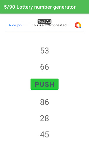 5/90 Lottery number generator Screen 2