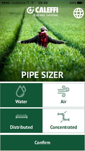 Android application Pipe Sizer Caleffi screenshort