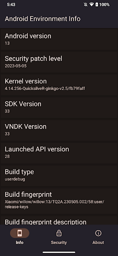 Android application Android Environment Info screenshort