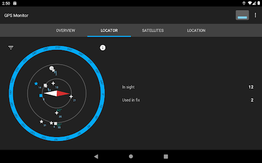 Screenshot of GPS Monitor: satellite data