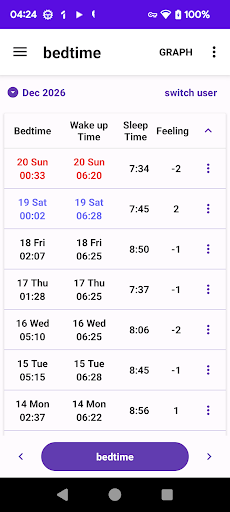 Android application Bedtime WakeUp time sleep time screenshort